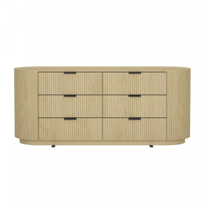 Olivia Manhattan Modern 71\" Dresser in Natural Oak (6-Drawer)