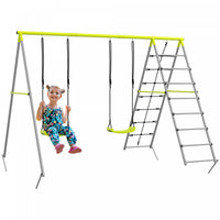 Outsunny 4 In 1 Metal Swing Set With Double Swings, Climber, Climbing Net, Heavy Duty Swing Set For
