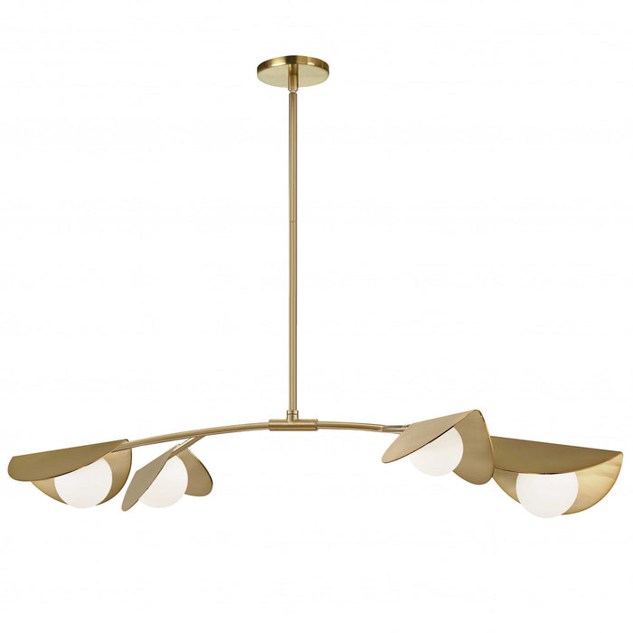 Dainolite Emma 4 Light Horizontal Pendant Aged Brass Finish White Glass Lamp