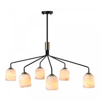 Crema 6 Light Chandelier, Black, Brushed Brass With Alabaster Style Glass Lamp 