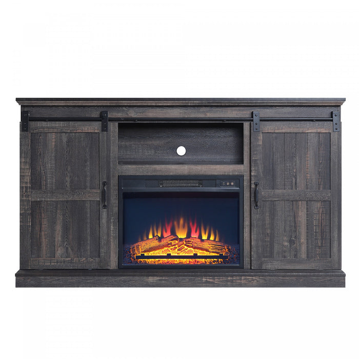 Myrtle Modern Farmhouse 2-Piece Electric Fireplace in Black and Antique Brown