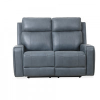 Bellamy 58 in. Leather Match Power Reclining Loveseat with Adjustable Headrest and USB - Blue 