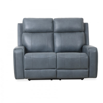 Bellamy 58 in. Leather Match Power Reclining Loveseat with Adjustable Headrest and USB - Blue | Causeuse inclinable electrique Bellamy de 58 po en cuir assorti avec appuie-tete ajustable et USB - Bleu