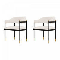 Lia Modern Metal Chenille Armchair in Cream - Set of 2 Dining Chair 