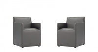 Anna Square Modern Vegan Leather Armchair in Graphite - Set of 2 