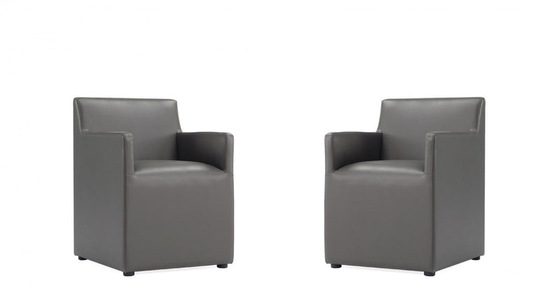 Anna Square Modern Vegan Leather Armchair in Graphite - Set of 2