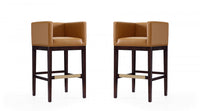 Kingsley Mid-Century Modern Wood Upholstered Barstool in Camel - Set of 2