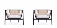 Versailles Industry Chic Cane Wood Accent Armchair in Cream - Set of 2