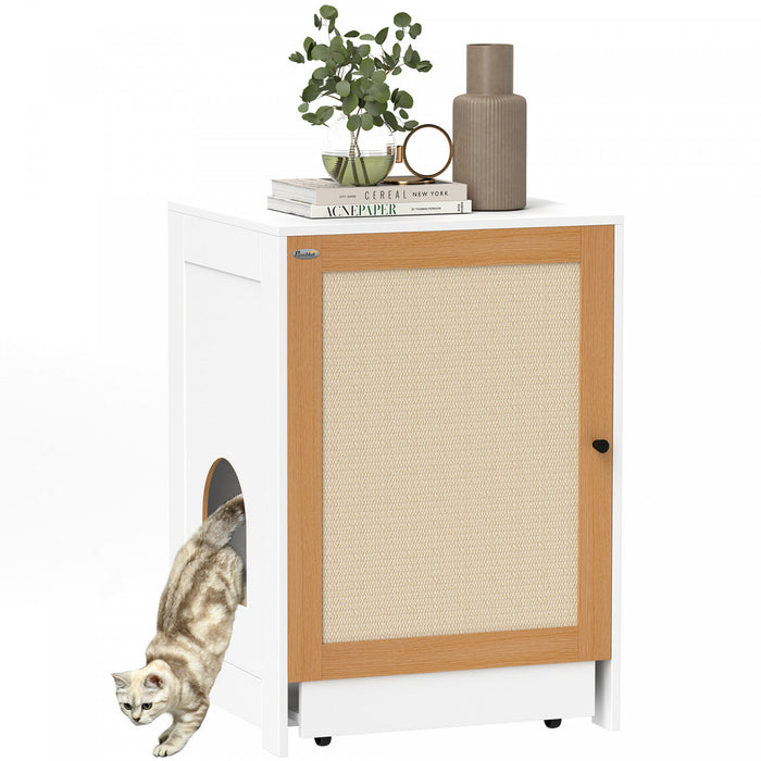 Pawhut Cat Litter Box Enclosure, Hidden Litter Box Furniture With Pull-out Tray, Indoor Cat Washroom With Storage Cabinet, Scratching Mat - Oak
