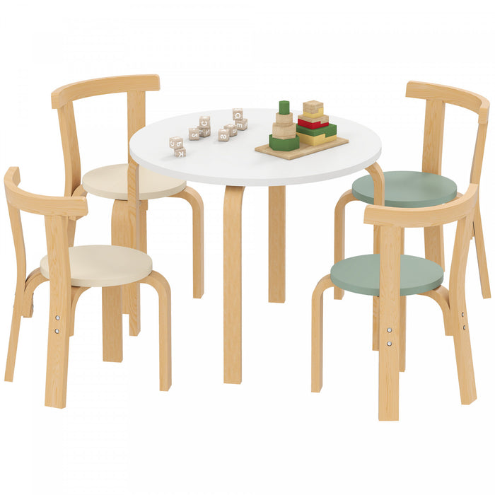 Qaba Kids Table and Chair Set, Wooden Toddler Table and 4 Chairs Set for Arts, Crafts, Drawing, Reading, for Playroom, Nursery, Classroom, for Boys Girls 3-8 Years, Green