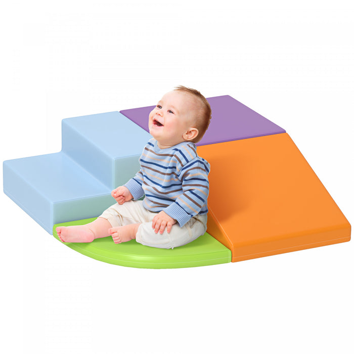 Qaba 4 Pieces Soft Play Foam Climbing Blocks, Indoor Modular Kids Play Toys, Lightweight Interactive Set For Climbing, Crawling, Sliding Zone For Baby Preschooler, Multicolour