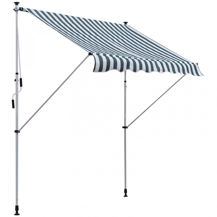 Outsunny 6.6'x5' Manual Retractable Patio Awning Window Door Sun Shade Deck Canopy Shelter Water Resistant Uv Protector Green And White