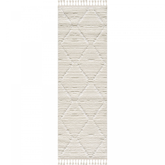 Quinto Lattice Large Cream Shag Area Rug - 2'7\" x 8'