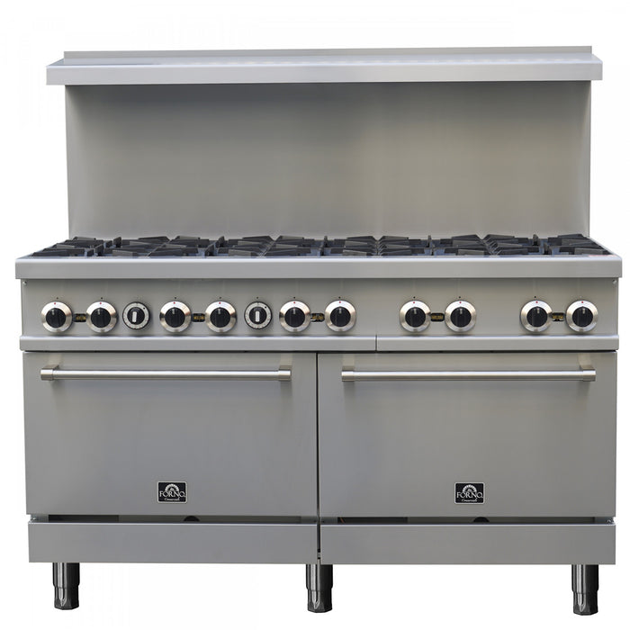 FORNO Commerciale 60 Inch Stainless Steel Gas Range, 10 Burners, 300,000 BTU Total - FCMGR0093-60
