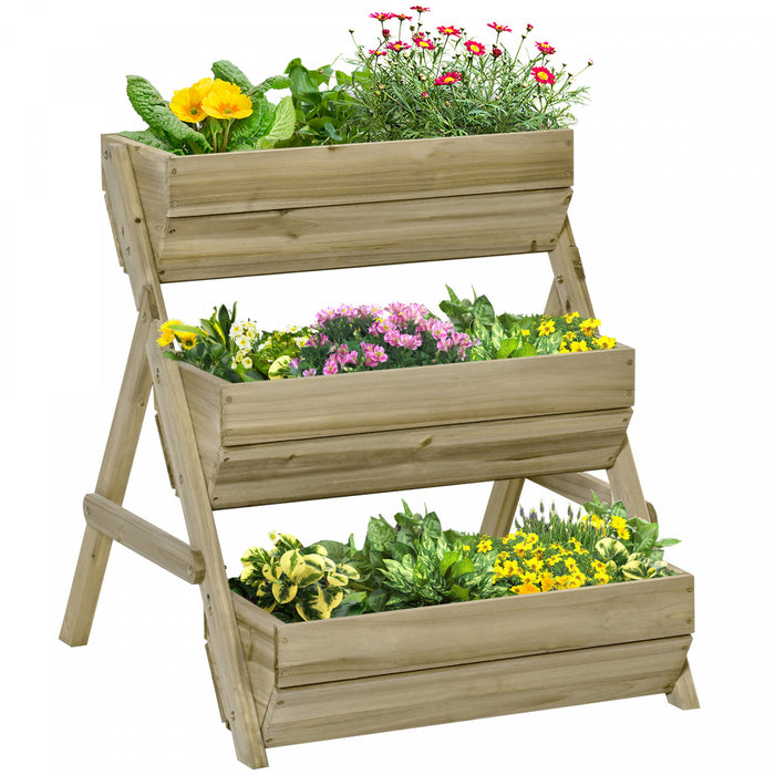 Outsunny 3 Tier Raised Garden Bed, Vertical Wooden Elevated Planter Box Kit For Flowers, Vegetables, Herbs, 26\" X 30\" X 30\", Light Green