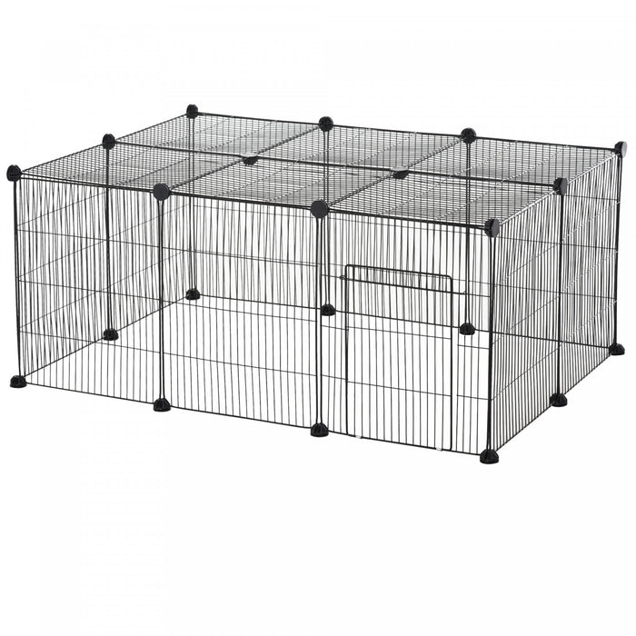 Pawhut 16 Panels Small Animal Cage, Portable Pet Playpen, Bunny Cage, Metal Wire Yard For Guinea Pigs, Chinchillas, Hedgehogs, Indoor Use, 41\" X 28\" X 18\"