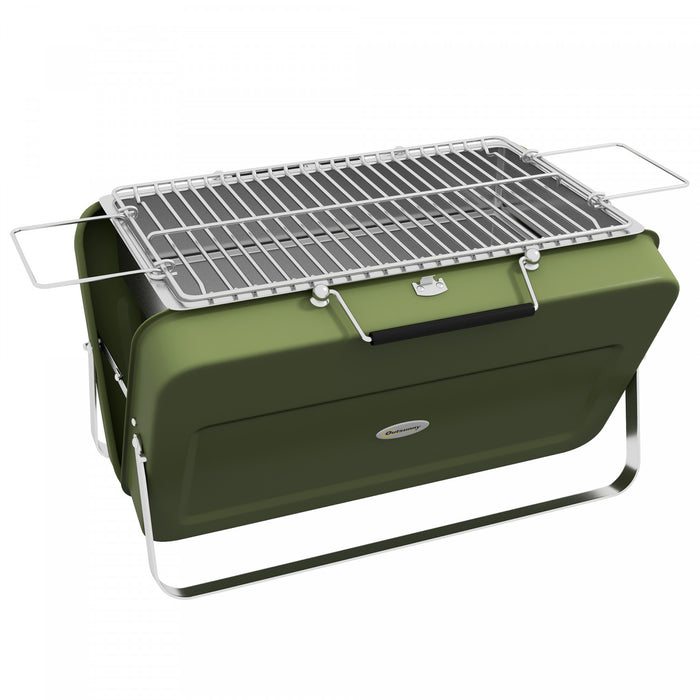 Outsunny Portable Mini Charcoal Barbecue Grill with Suitcase Shell, Outdoor Folding Tabletop BBQ Grill for Garden Camping Picnic Party, Green