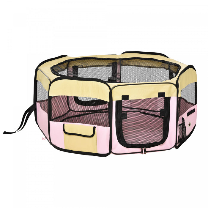 Pawhut 36-inch Large Exercise Puppy Pet Playpen Portable Dog Cat Pet Play Pen Pet Cage Tent Kennel Crate Pink Carry Bag Included