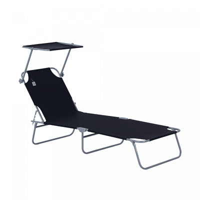 Outsunny Outdoor Lounge Chair, Adjustable Folding Chaise Lounge, Black