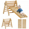 Qaba Pikler Triangle Set, Climbing Toys For Toddlers With Ramp, 3 In 1 Climbing Toys Indoor Baby Jungle Gym For 18-48 Months, Nature Wood