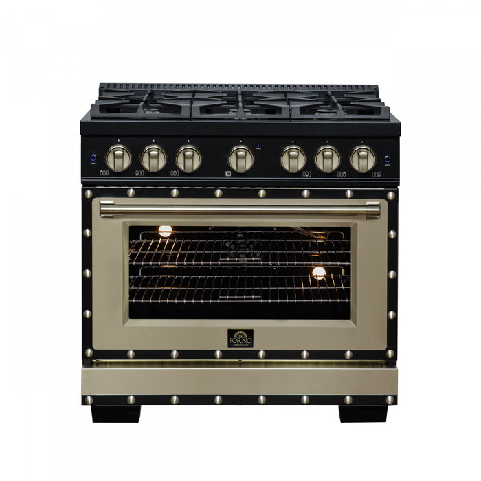 Forno Ambassador 36\" Gas Range in Black, 6 Sealed Burnes, 5.2 Cu.Ft. Oven - FFSGS6299-36CPBLK