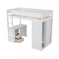 Jeffrey Solid Wood Loft Bed With Wardrobe, Desk And Drawers, Twin Size - White 