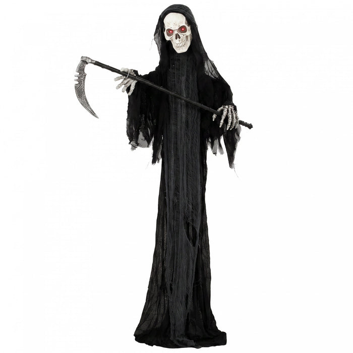 HOMCOM 6FT Life Size Halloween Animatronic Grim Reaper Halloween Decoration