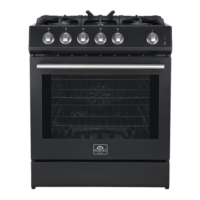 Forno Leonardo Espresso 30\" Black Gas Range, 5 cu.ft Convection Oven-FFSGS1116-30BLK