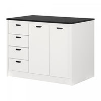 Myro Kitchen Island With Storage - Faux Black Stone And White 