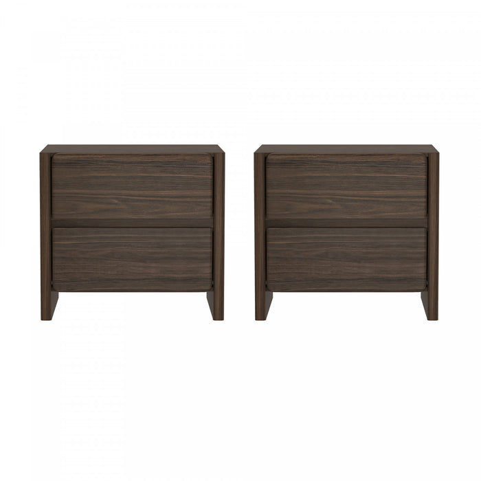 Linda Modern 24\" Nightstand in Walnut Brown (2-Drawer) - Set of 2