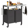 Outsunny Outdoor Grill Cart Table with Foldable Side Table, BBQ Grill Stand with Stainless Steel Top & Hooks, Mobile Pizza Oven Stand, 45.7" x 19.7", Black