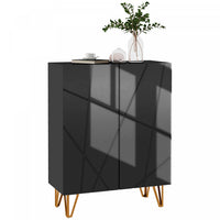 HOMCOM Narrow Shoe Cabinet, High Gloss Shoe Storage Cabinet, Black