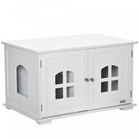 Pawhut Cat Litter Box Enclosure Hidden Cat Furniture Cabinet Indoor Cat Washroom Double-door Nightst