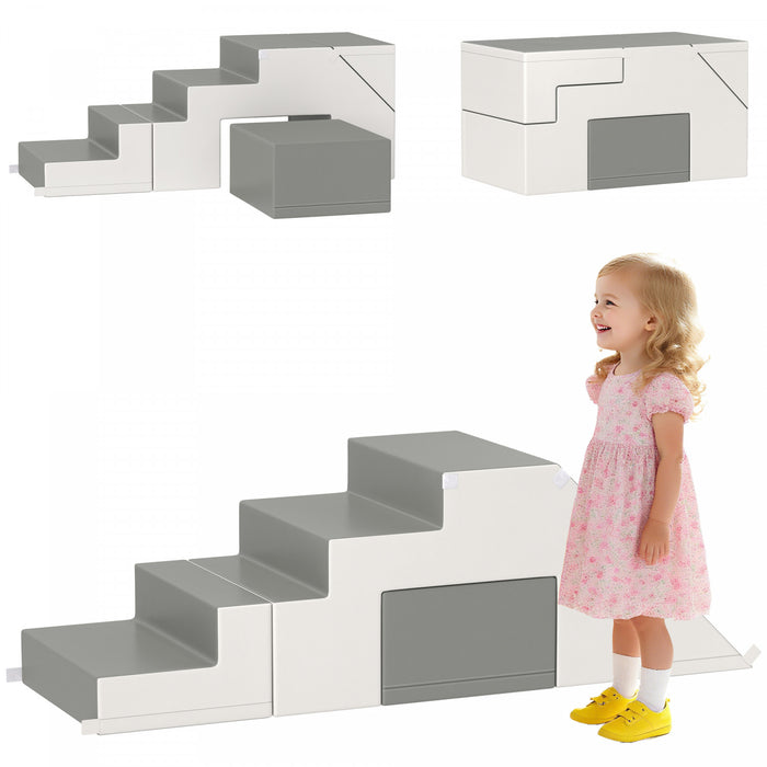 Qaba Kids Crawl And Climb Foam Play Set Toddler Nugget 2-piece Interactive Set For Climbing, Crawling, Sliding Play Zone For Baby Preschooler 1-3 Years, Light Grey