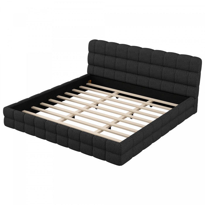 Emma Modern Upholstered Platform Bed with Comfortable Solid Wood,King Size,Black King Bed