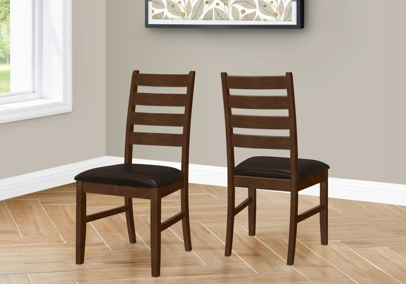 Dining Chair Set of 2 Dining Room Kitchen Side Brown Solid Wood Brown-Leather Look Transitional