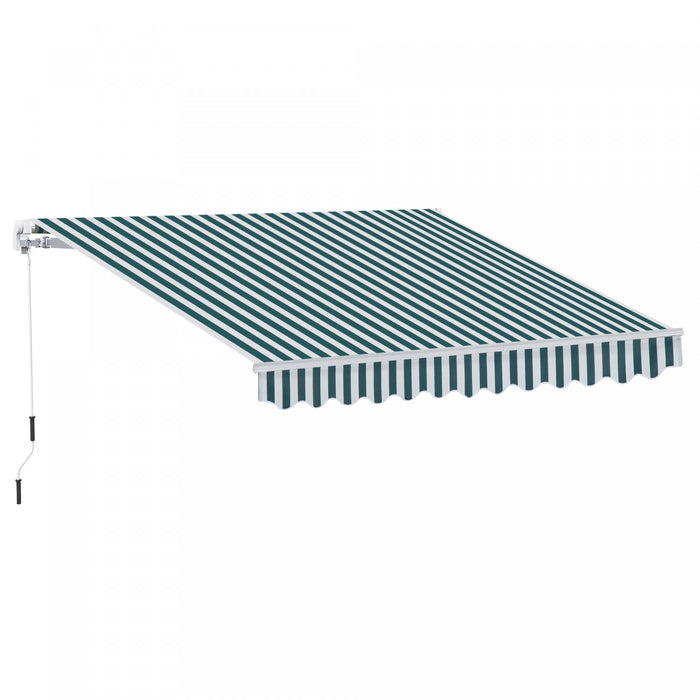 Outsunny 10' X 8' Manual Retractable Awning Shelter W/ Crank, Green Stripe