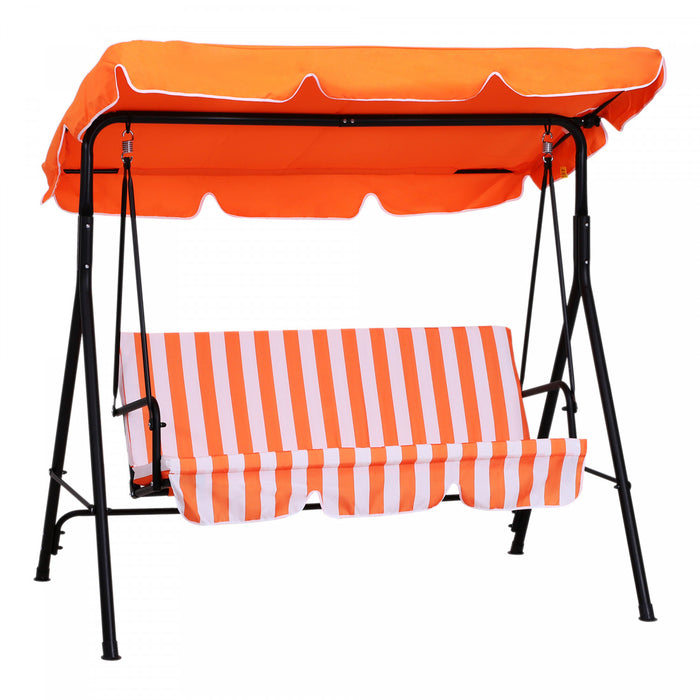 Outsunny 3-seat Patio Swing Chair, Outdoor Porch Swing Glider With Adjustable Canopy, Removable Cushion, And Weather Resistant Steel Frame, For Garden, Poolside, Backyard, Orange