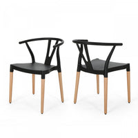 Chasel Dining Chair Set Of 2 With Polypropylene Seats And Soild Wood Legs - Black