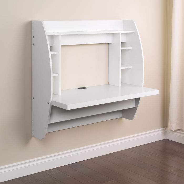 Floating Desk with Storage - White