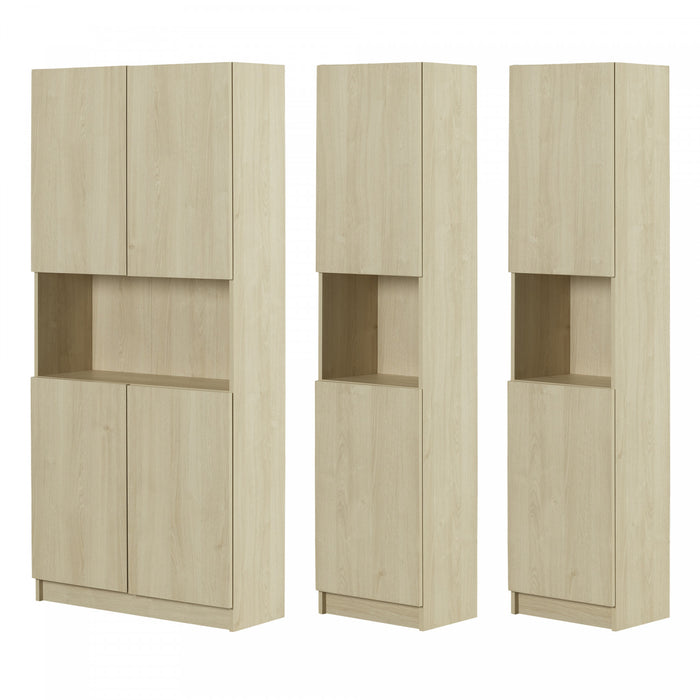 Liora Set Of Bookcase And 2 2-door Narrow Bookcases - Bleached Oak