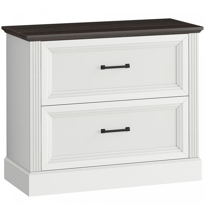 HOMCOM Lateral File Cabinet with 2 Drawers, Farmhouse Filing Cabinet, White