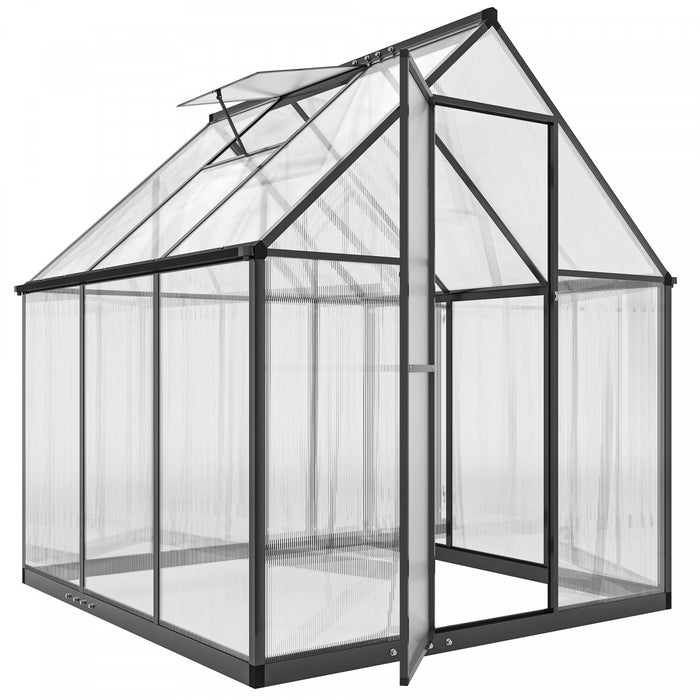 Outsunny Polycarbonate Greenhouse Walk-in Greenhouse with Swing Door, Black