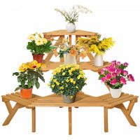 Outsunny Wooden Rustic 3-tier Raised Plant Stand With Slatted Shelves Indoor & Outdoor Display Rack