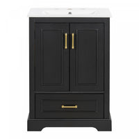 Colin 24 Inch Modern Bathroom Vanity with Ceramic Sink & Storage, Black 