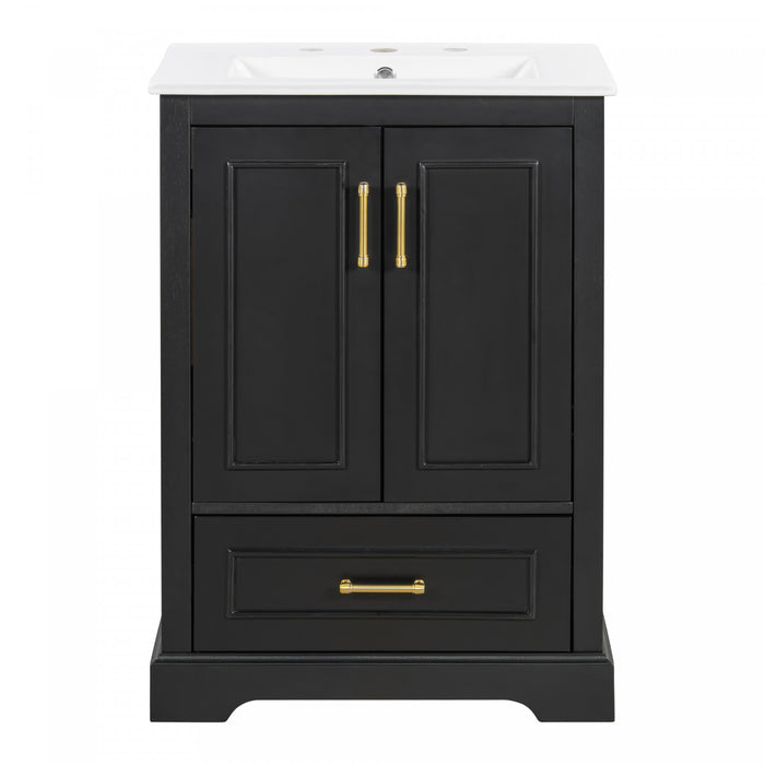 Colin 24 Inch Modern Bathroom Vanity with Ceramic Sink & Storage, Black