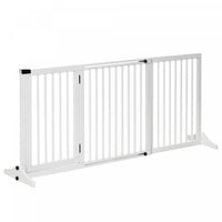 Pawhut Wooden Dog Gate, Freestanding Pet Fence For Stair, Doorway, 3 Panels W/ Door, Support Feet Fo