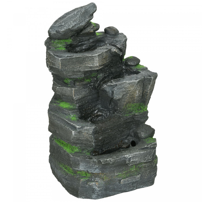 Outsunny Garden Fountain, Outdoor Water Feature With Led Light, Dark Grey