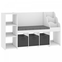 Qaba Kids Storage Shelf with Reading Nook, Toy Storage Organizer with Seat Cushion, 3 Fabric Drawers, 3-Tier Bookcases and 4 Storage Cubbies for Bedroom, Playroom, Nursery, White