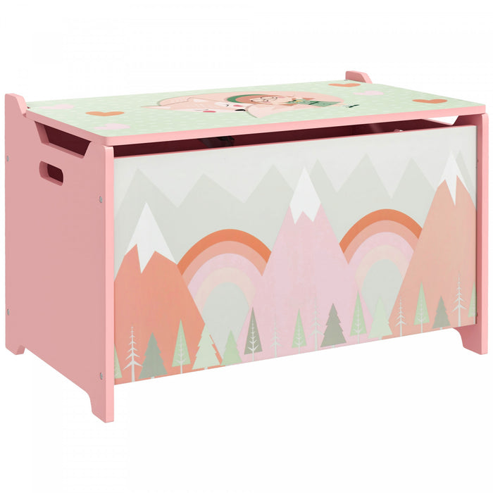 Qaba Toy Box With Lid, Toy Chest Storage Organizer For Bedroom With Safety Hinge, Pink